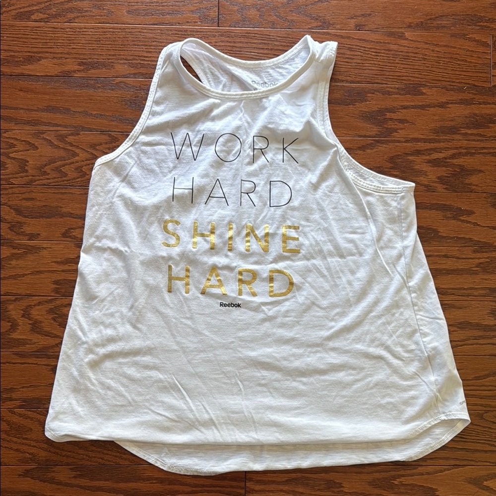 ⭐️Reebok White and Gold Sleeveless Relaxed Tank Top